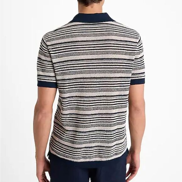Striped Knit Linen-Blend Short Sleeve Sweater Polo Men's Size Large - Picture 3 of 9